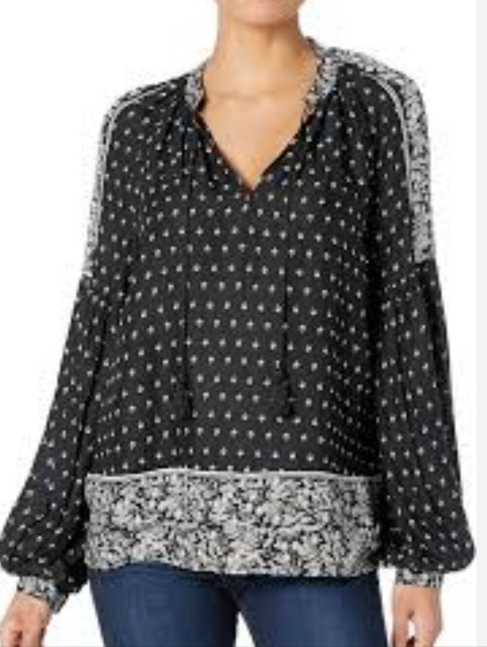 LUCKY BRAND-$69 Black & White Boho Printed Peasant Blouse Sz 3x
